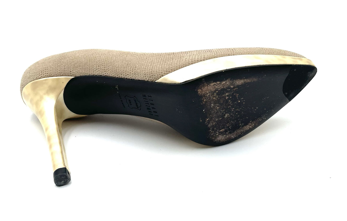 Stuart Weitzmann Fawn Goosebump Nappa Gold Pump Size 6.5