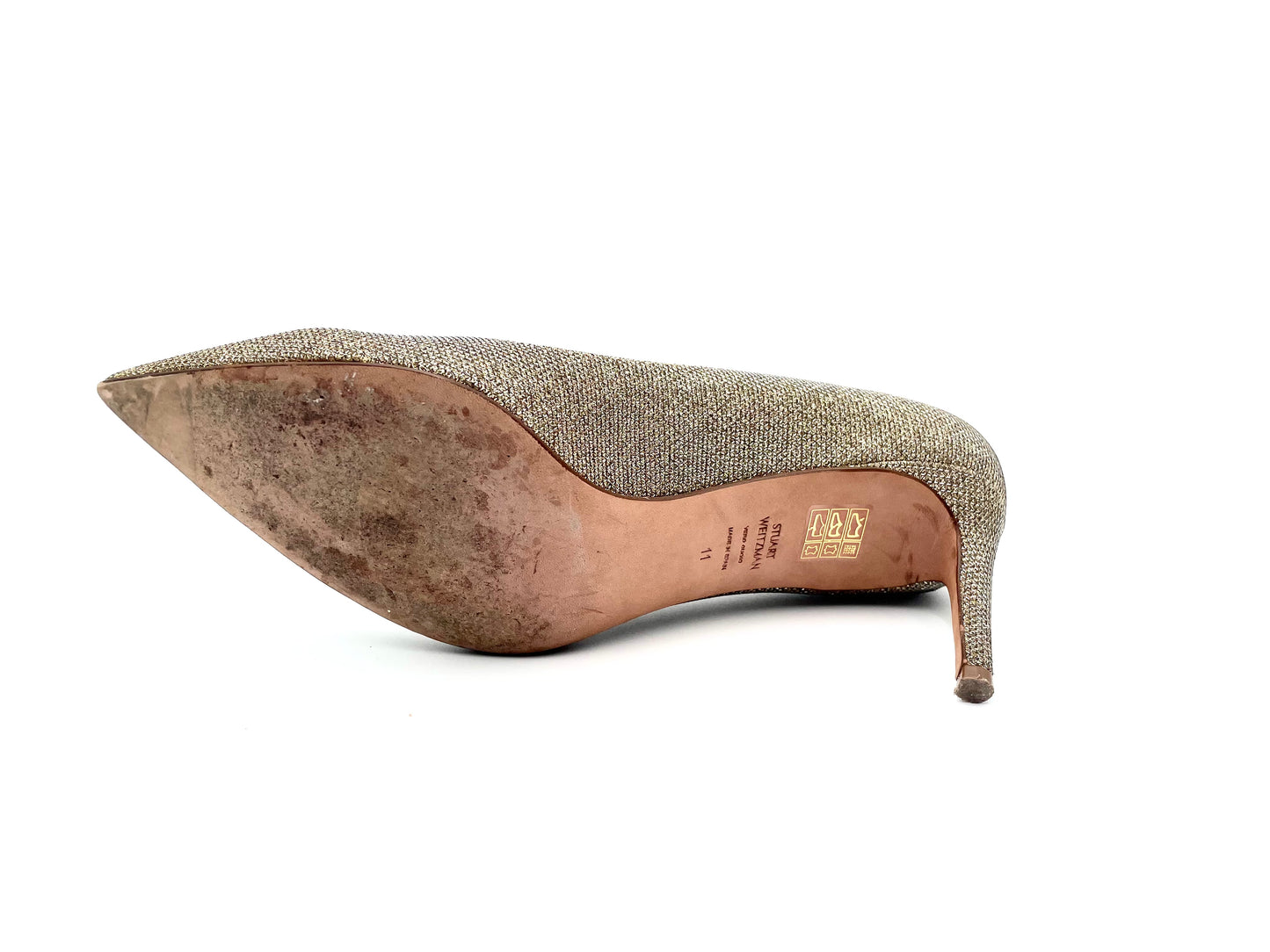 Stuart Weitzmann Gold Pointed Toe Pump Size 11