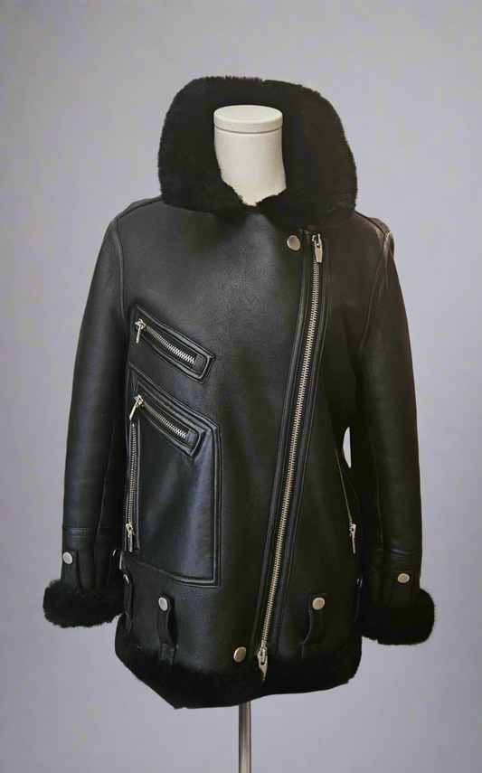 The Arrivals Black Shearling Leather Jacket Size XS