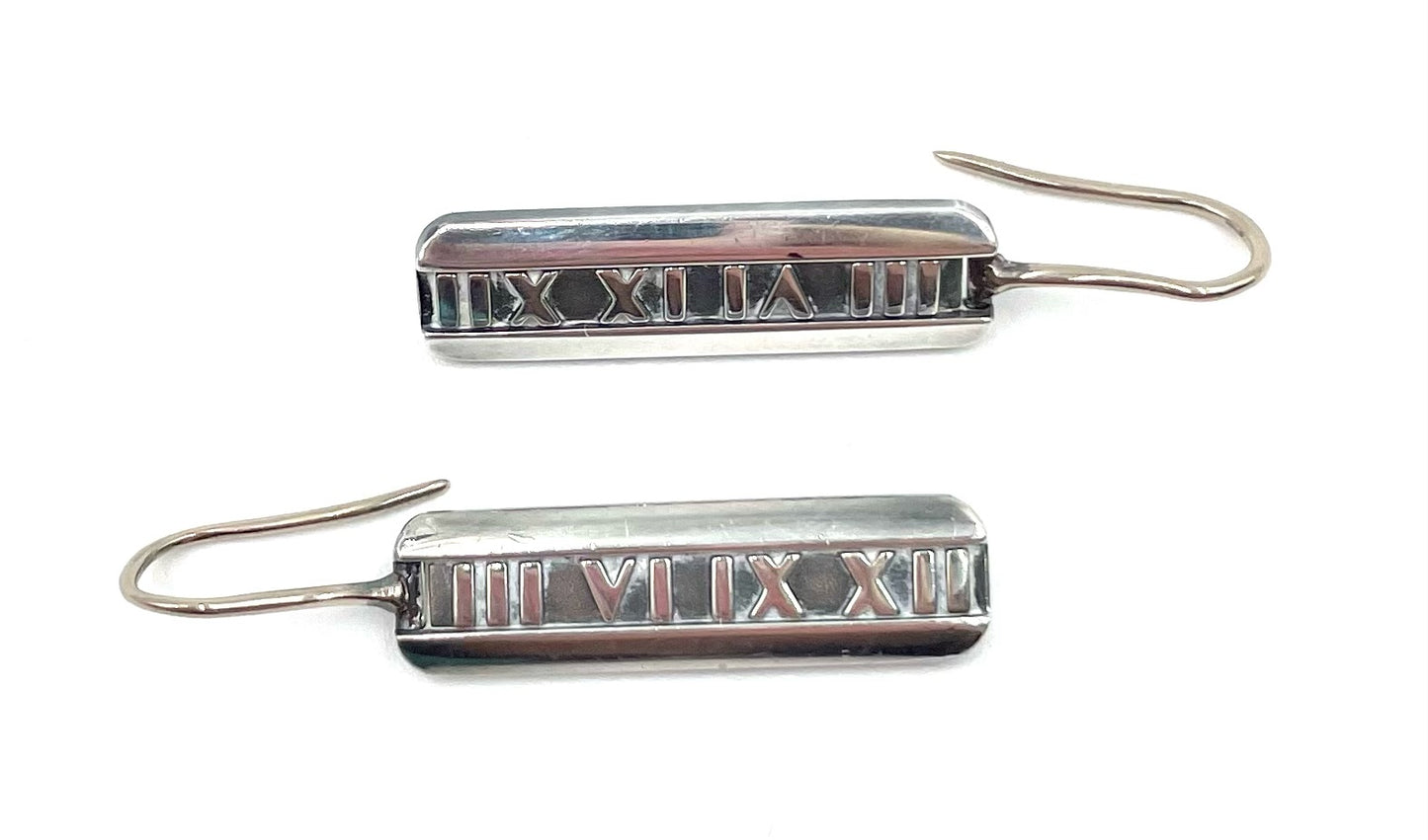 Tiffany & Co Atlas Roman Numeral Sterling Silver Dangle Earrings