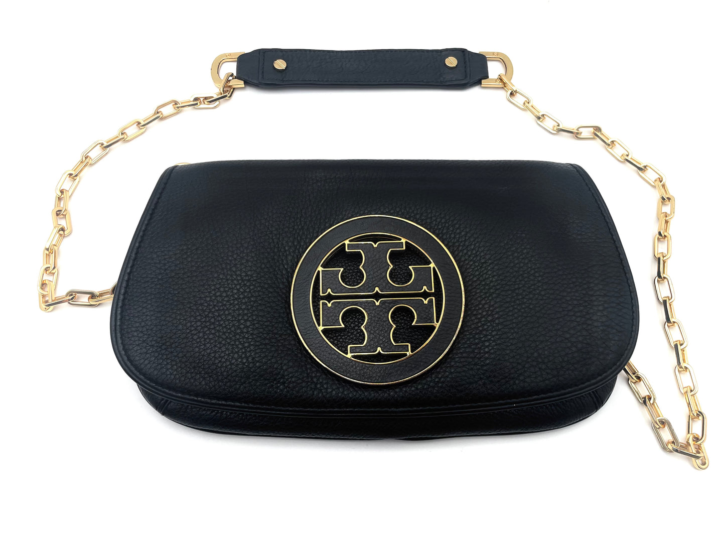 Tory Burch Black Amanda Leather Chain Clutch