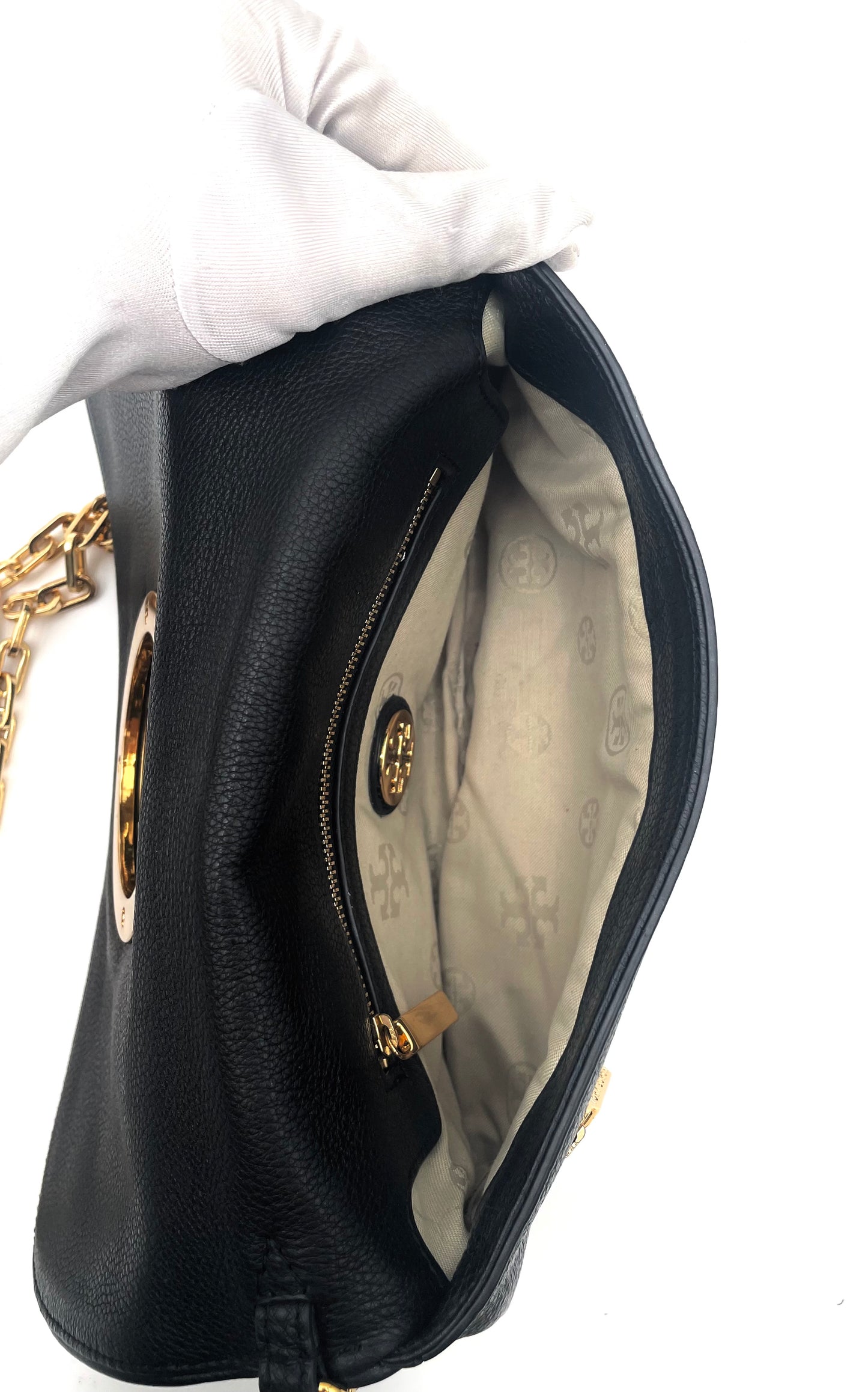 Tory Burch Black Amanda Leather Chain Clutch