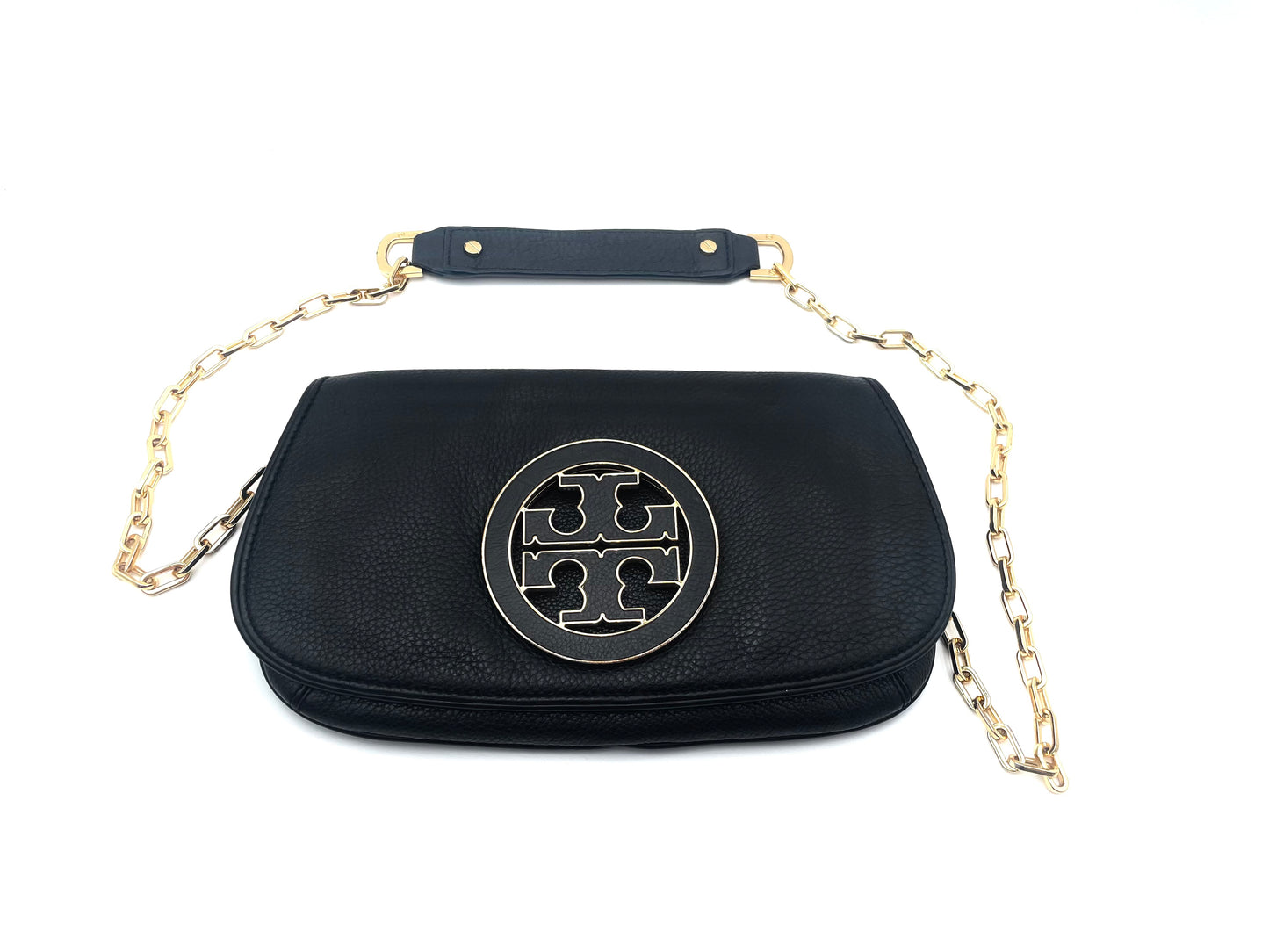 Tory Burch Black Amanda Leather Chain Clutch