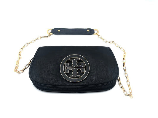 Tory Burch Black Amanda Leather Chain Clutch