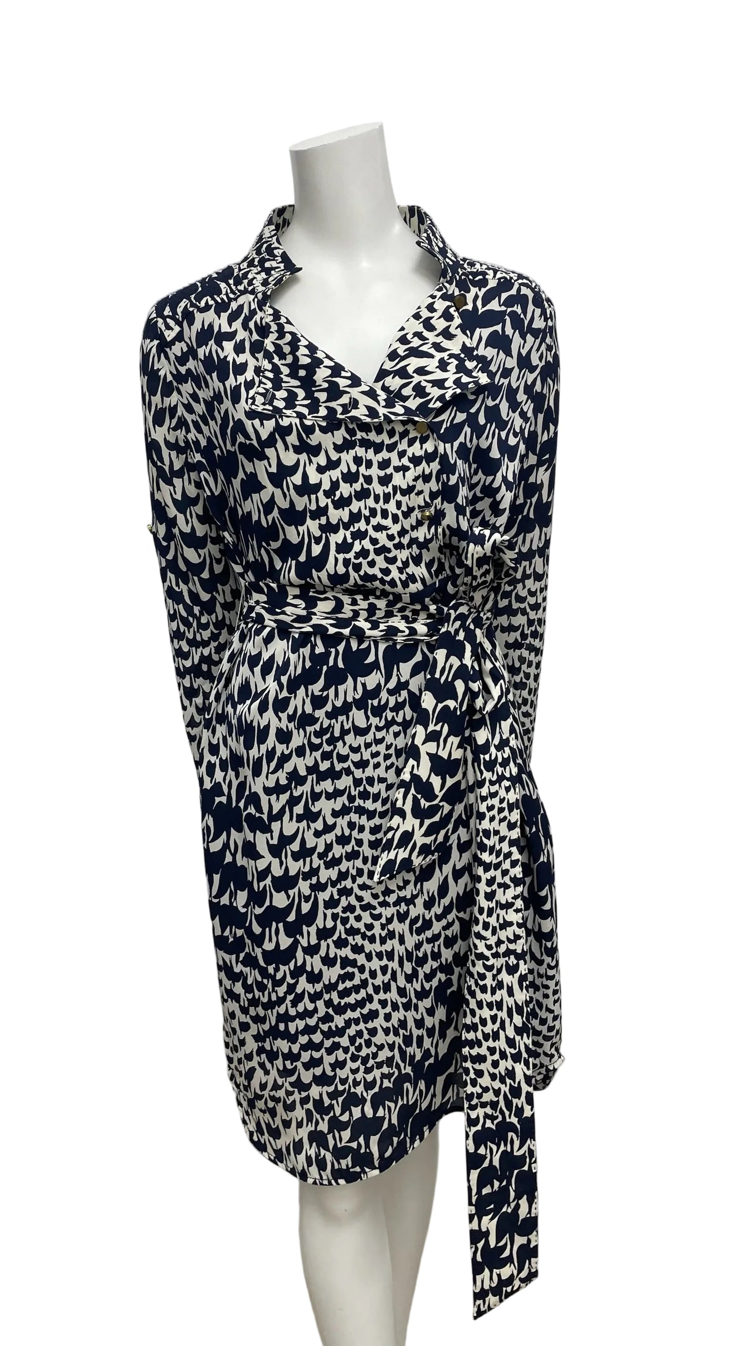 Tory Burch Navy Blue Printed Belted Dress Size 8