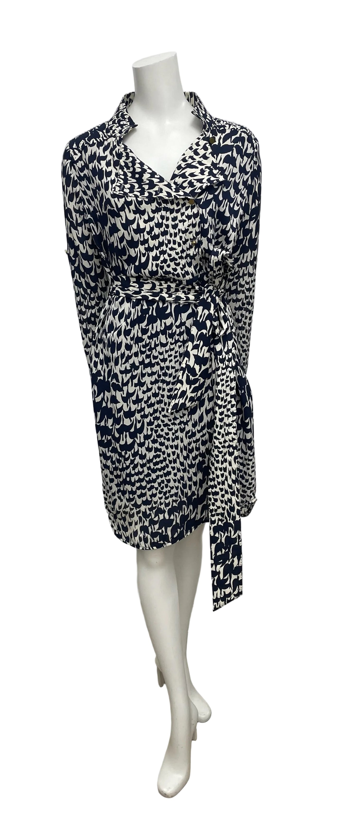Tory Burch Navy Blue Printed Belted Dress Size 8