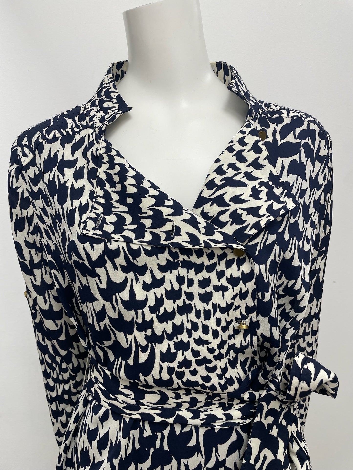 Tory Burch Navy Blue Printed Belted Dress Size 8