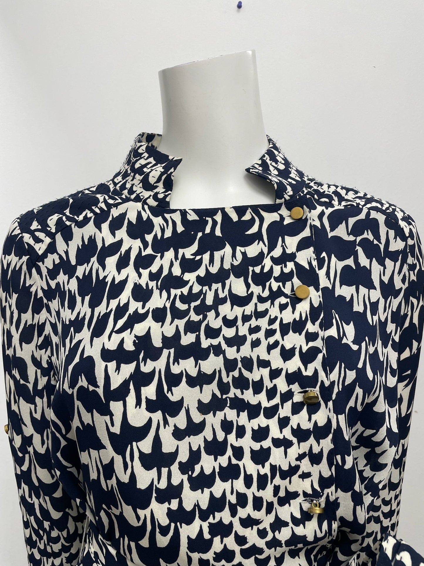 Tory Burch Navy Blue Printed Belted Dress Size 8