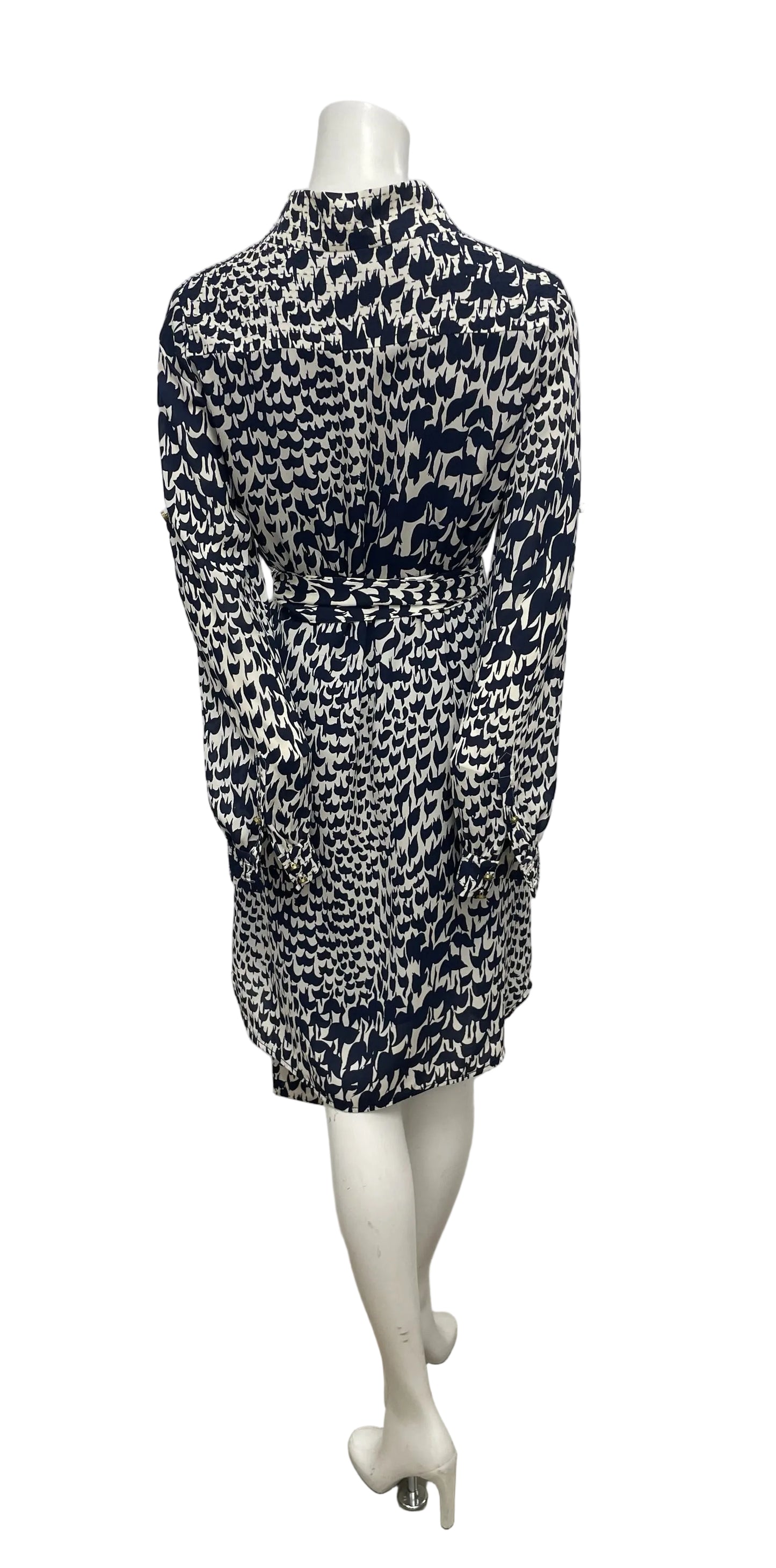 Tory Burch Navy Blue Printed Belted Dress Size 8