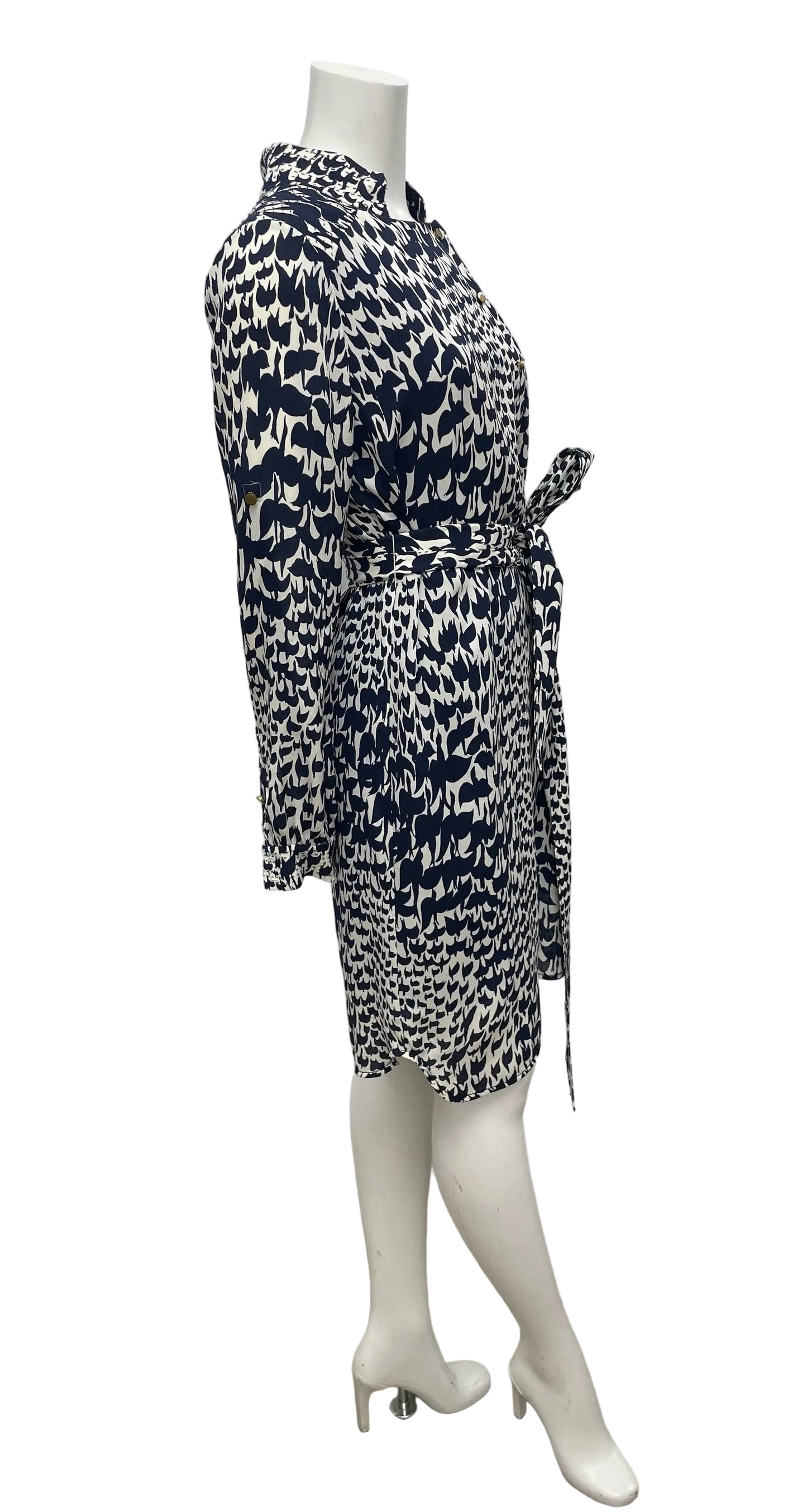 Tory Burch Navy Blue Printed Belted Dress Size 8