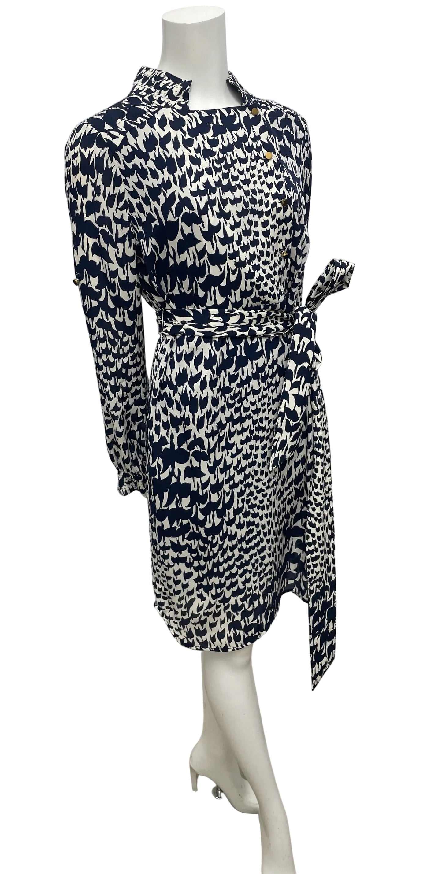 Tory Burch Navy Blue Printed Belted Dress Size 8