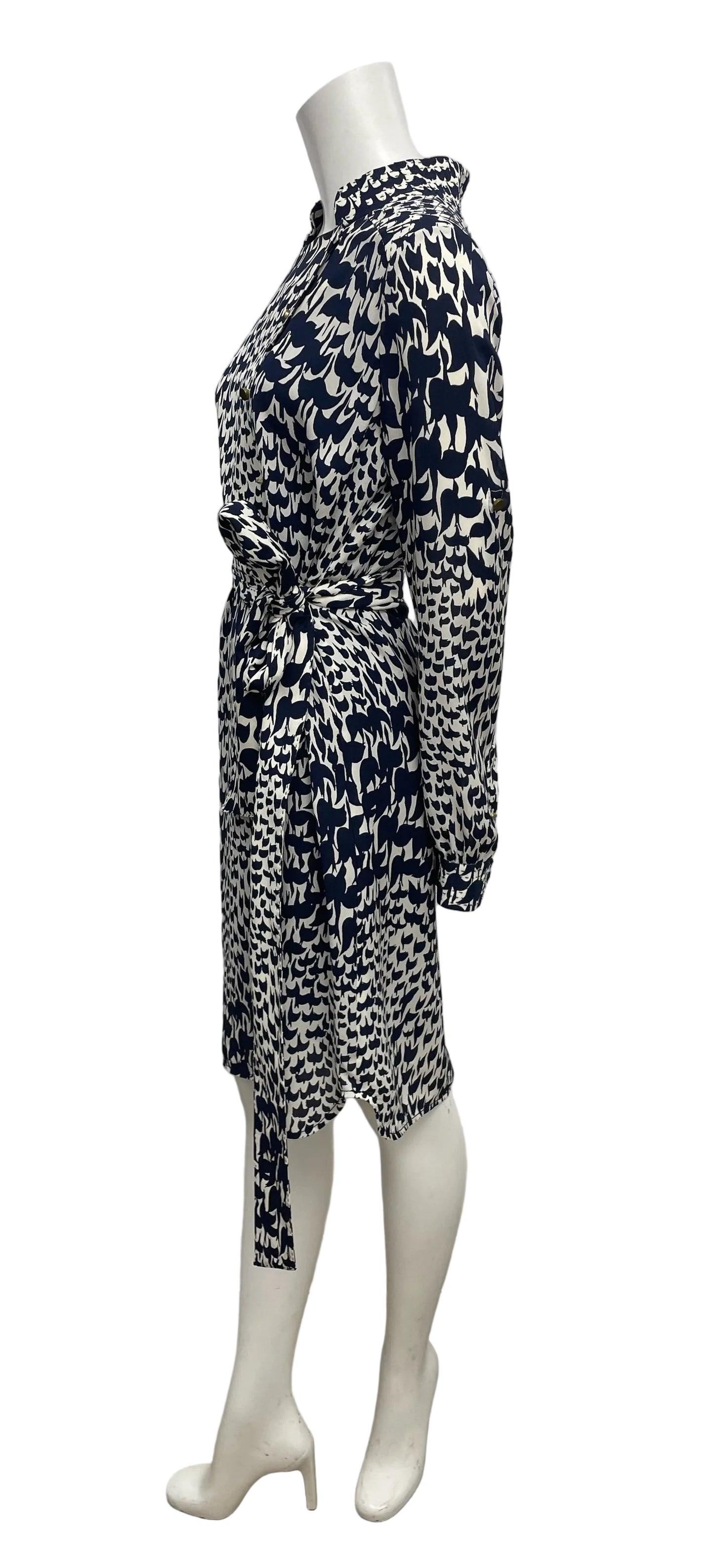 Tory Burch Navy Blue Printed Belted Dress Size 8