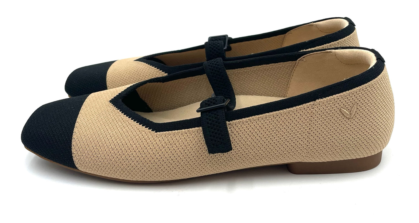 VIVAIA Margot Mary Jane Nude & Black Square-Toe Knit Flats Size 40 US 9