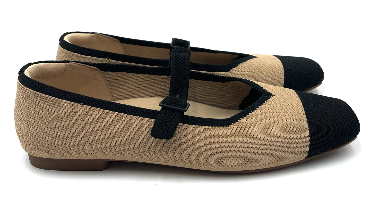 VIVAIA Margot Mary Jane Nude & Black Square-Toe Knit Flats Size 40 US 9