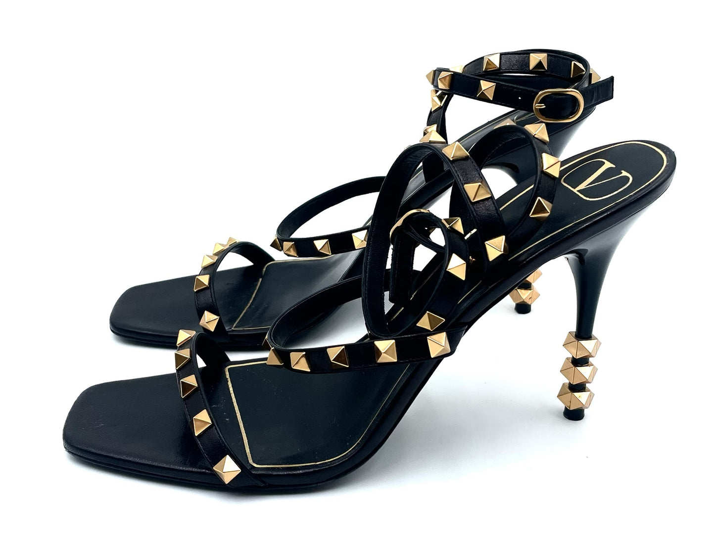 Valentino Black Rockstud Strappy Heels Size 41.5