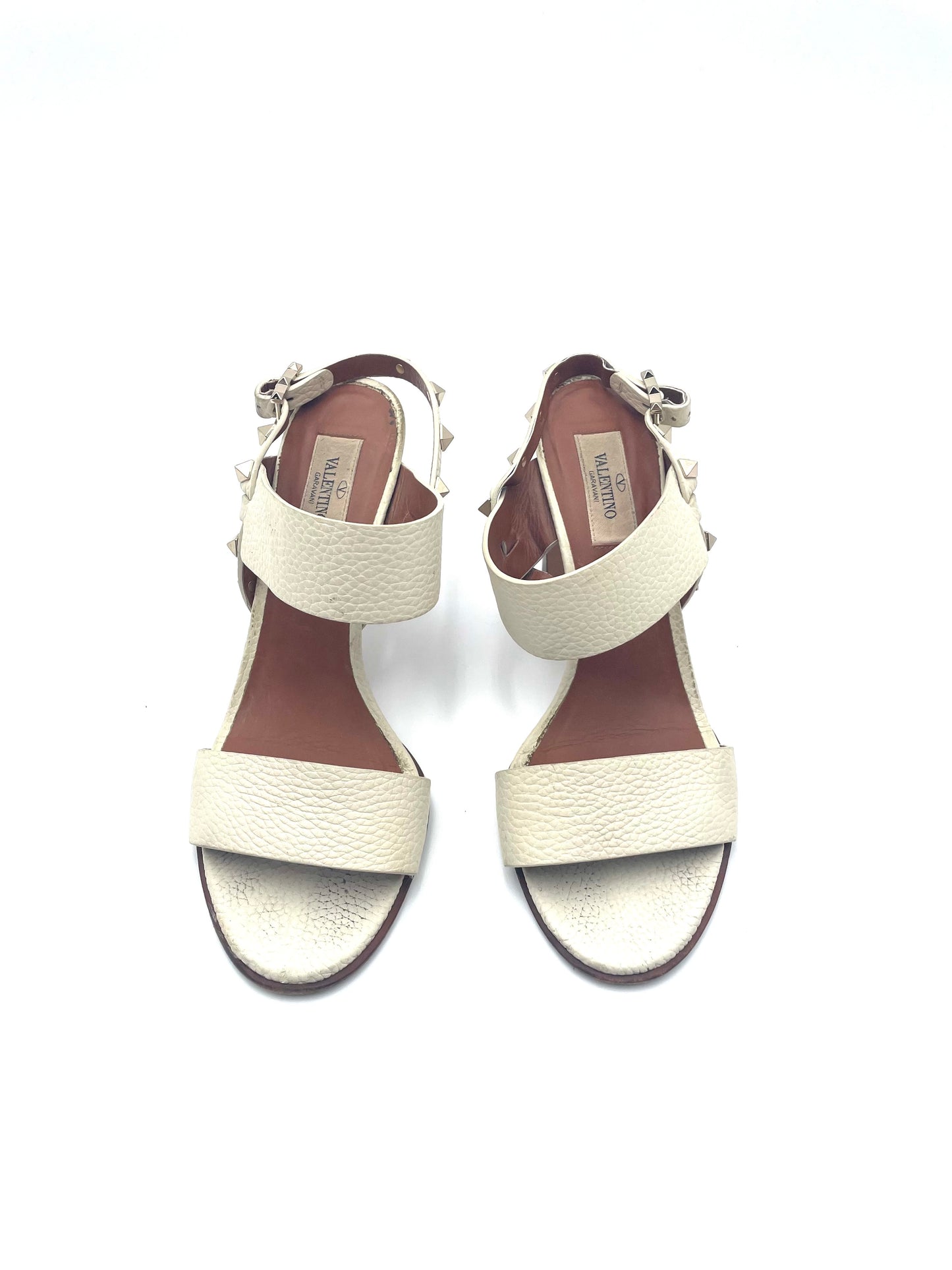 Valentino Garavani Ivory Rockstud Slingback Sandals Size 38.5