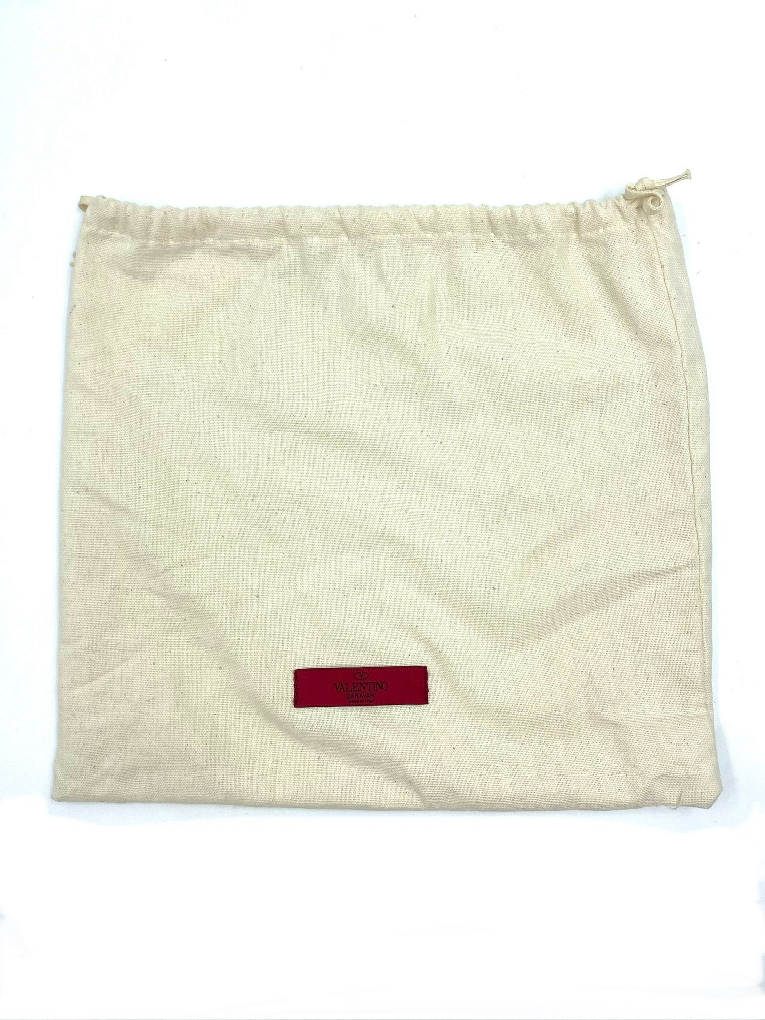 Valentino Garavani white dust-bag with red logo tag, for Roman Stud Bag.