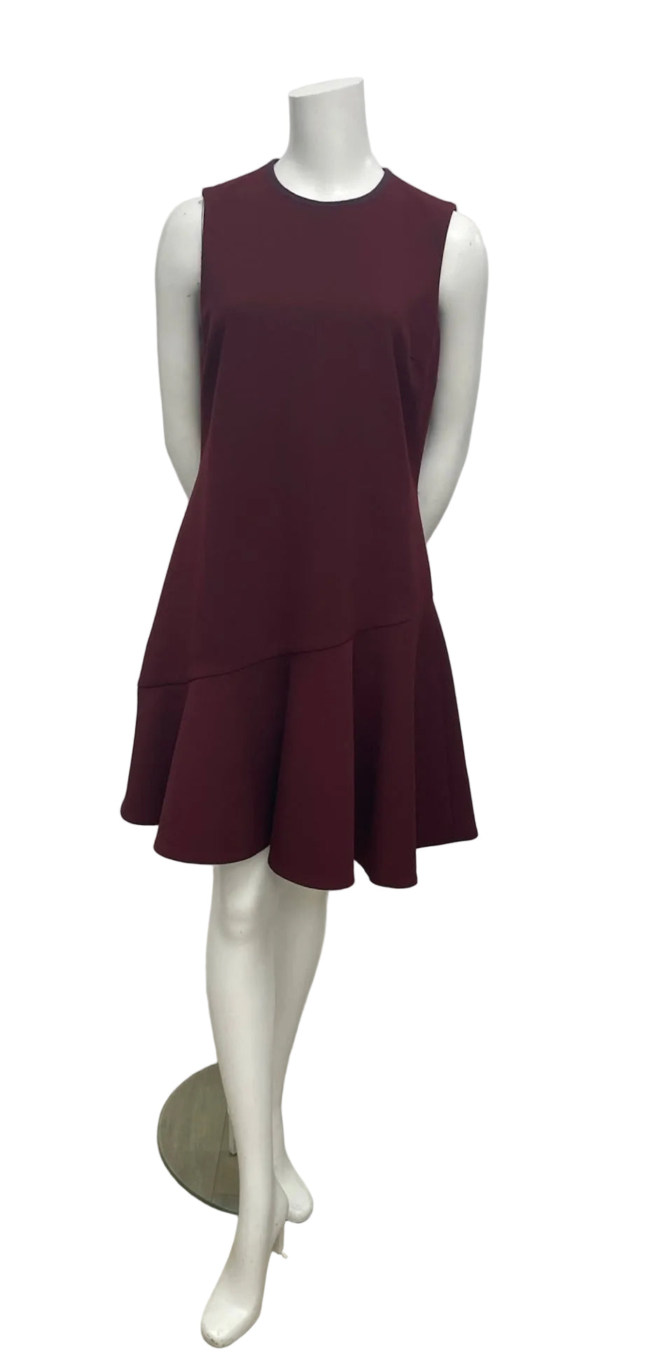 Victoria Beckham Burgundy Asymmetrical Hem Fit-and-Flare Mini Dress Size 6