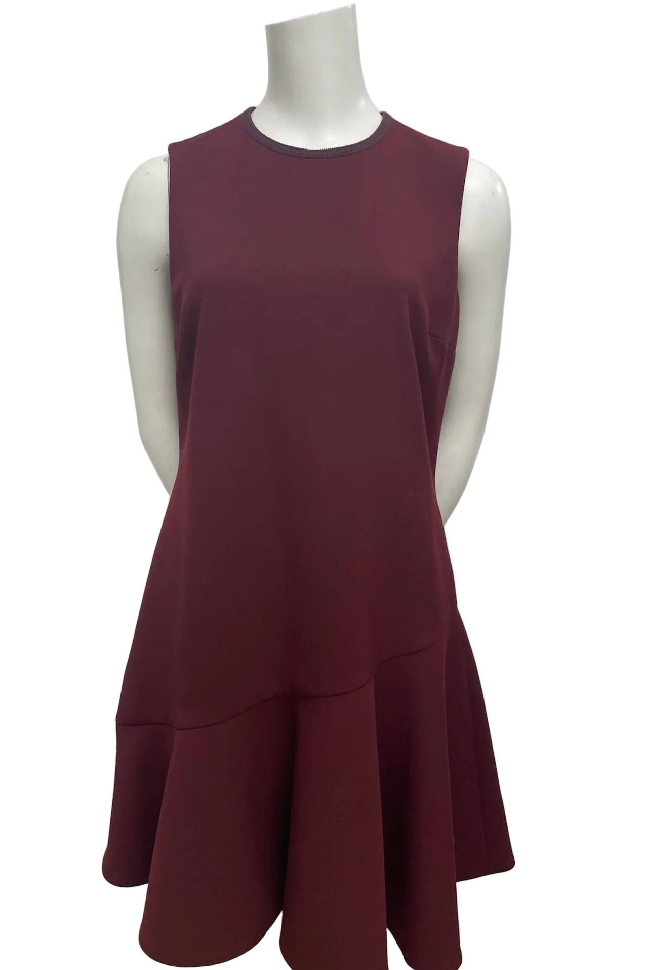 Victoria Beckham Burgundy Asymmetrical Hem Fit-and-Flare Mini Dress Size 6