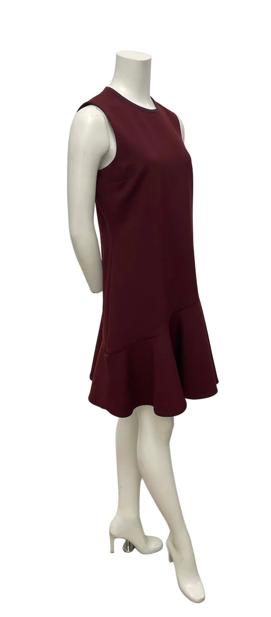 Victoria Beckham Burgundy Asymmetrical Hem Fit-and-Flare Mini Dress Size 6