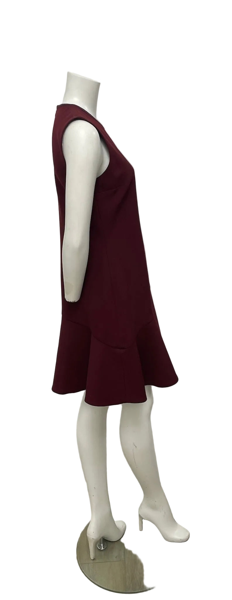 Victoria Beckham Burgundy Asymmetrical Hem Fit-and-Flare Mini Dress Size 6