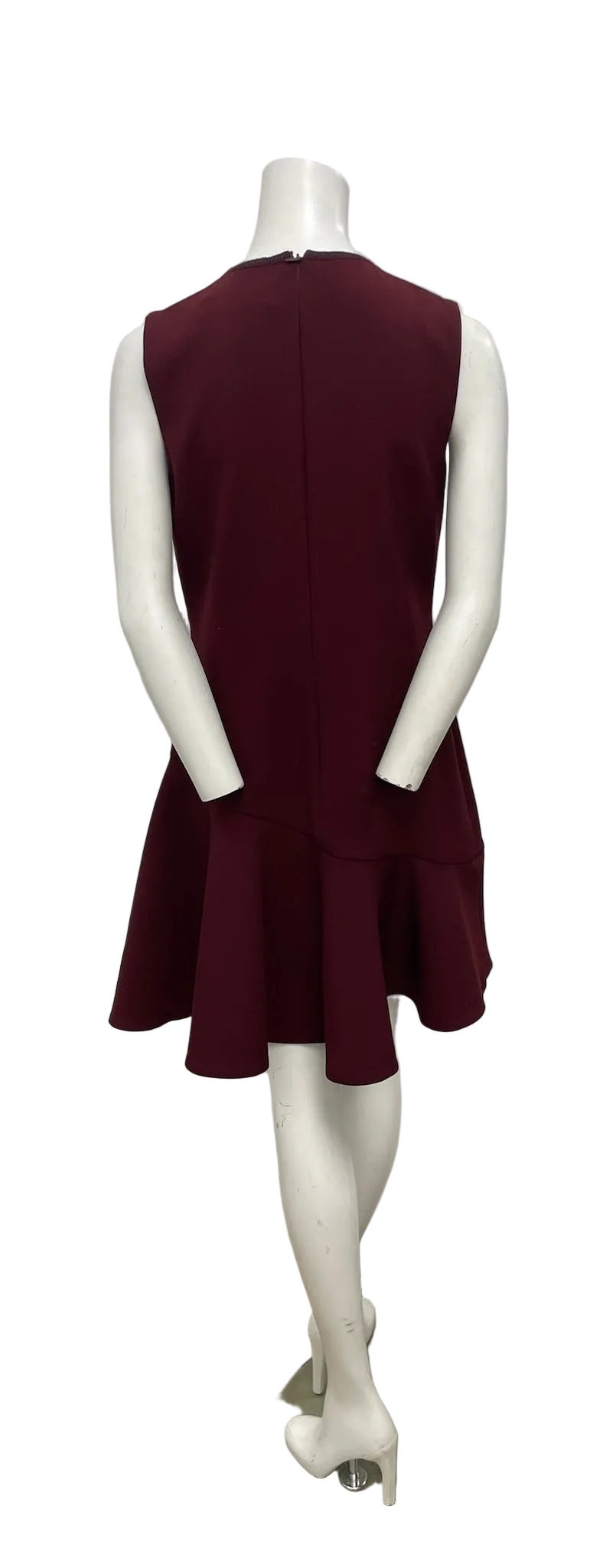 Victoria Beckham Burgundy Asymmetrical Hem Fit-and-Flare Mini Dress Size 6