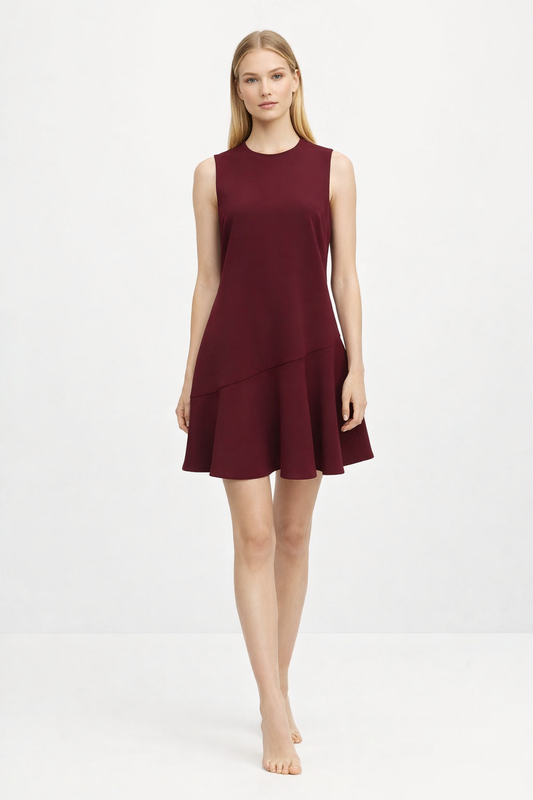 Victoria Beckham Burgundy Asymmetrical Hem Fit-and-Flare Mini Dress Size 6