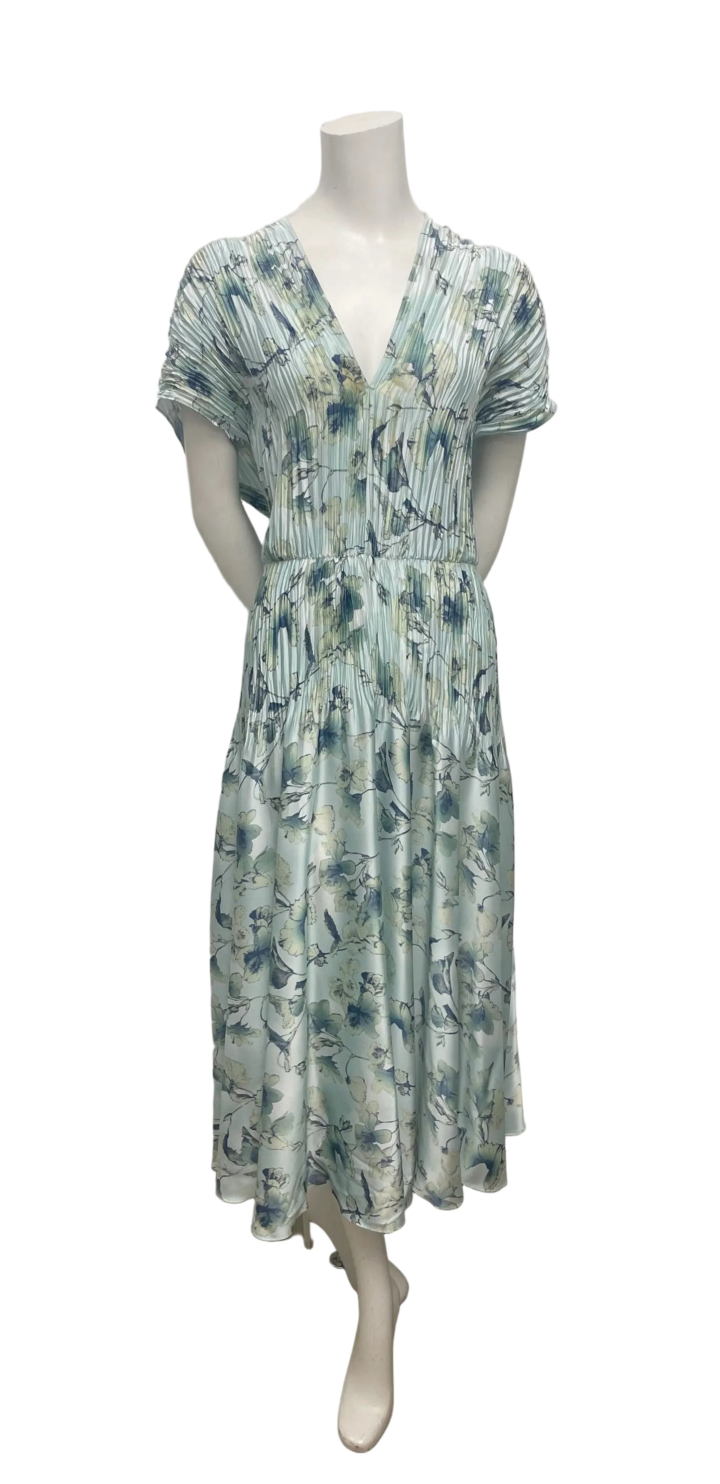 Vince Floral Crushed Cap Sleeve V-Neck Floral Dress Size 14