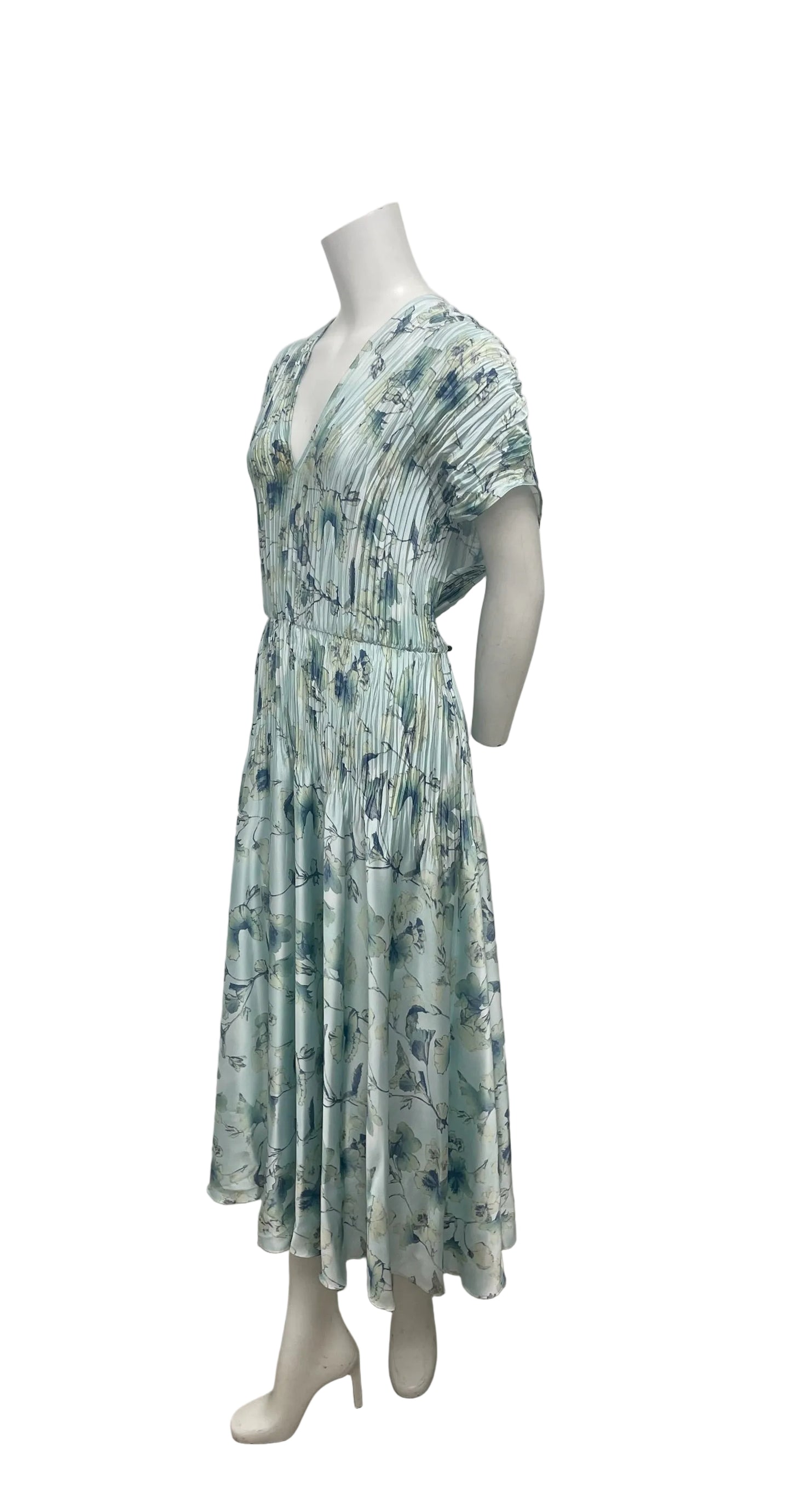 Vince Floral Crushed Cap Sleeve V-Neck Floral Dress Size 14
