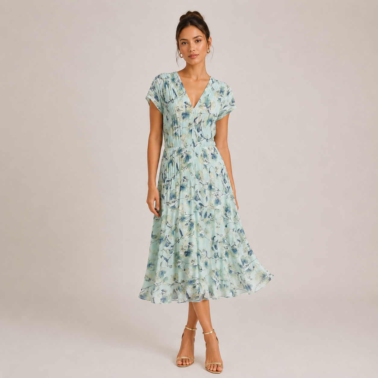 Vince Floral Crushed Cap Sleeve V-Neck Floral Dress Size 14