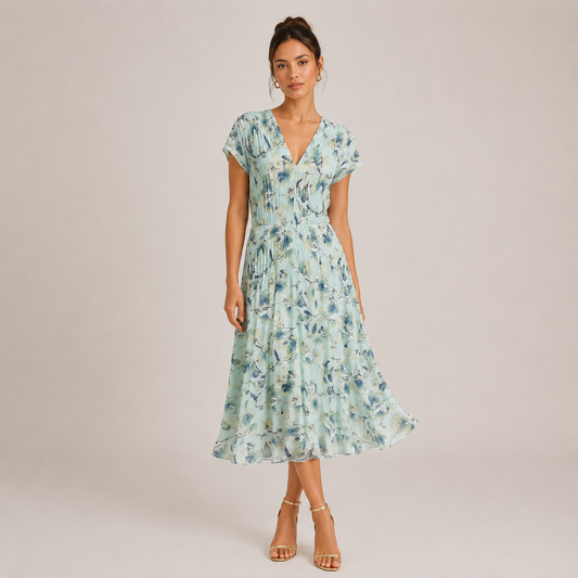 Vince Floral Crushed Cap Sleeve V-Neck Floral Dress Size 14