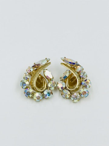 Vintage 1960s Aurora Borealis Brooch & Clip Earring Set