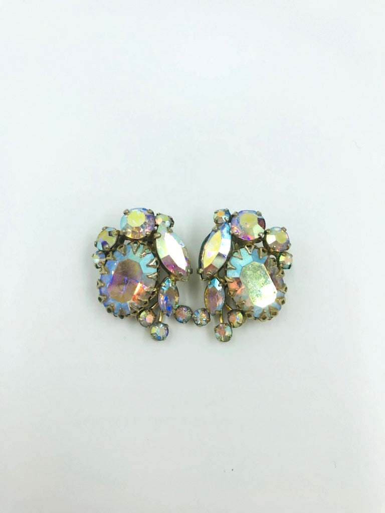 Vintage 1960s Aurora Borealis Cluster Clip Earring