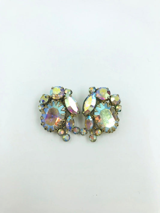 Vintage 1960s Aurora Borealis Cluster Clip Earring