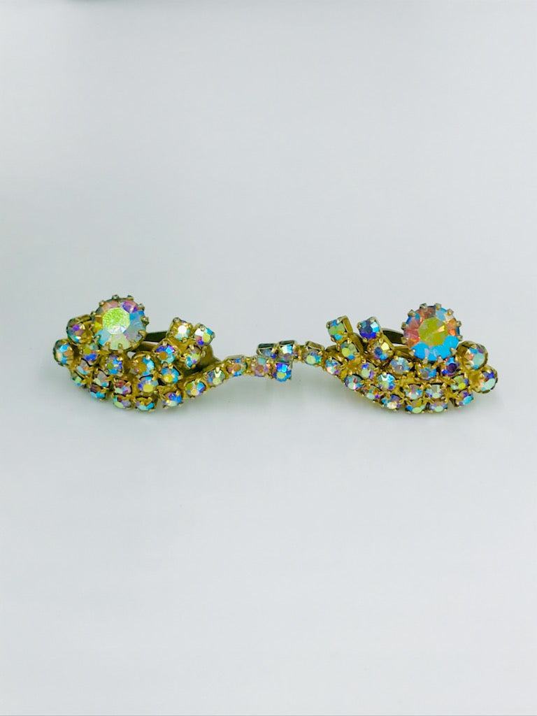 Vintage 1960s Aurora Borealis Winged Clip Earrings