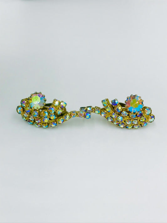 Vintage 1960s Aurora Borealis Winged Clip Earrings