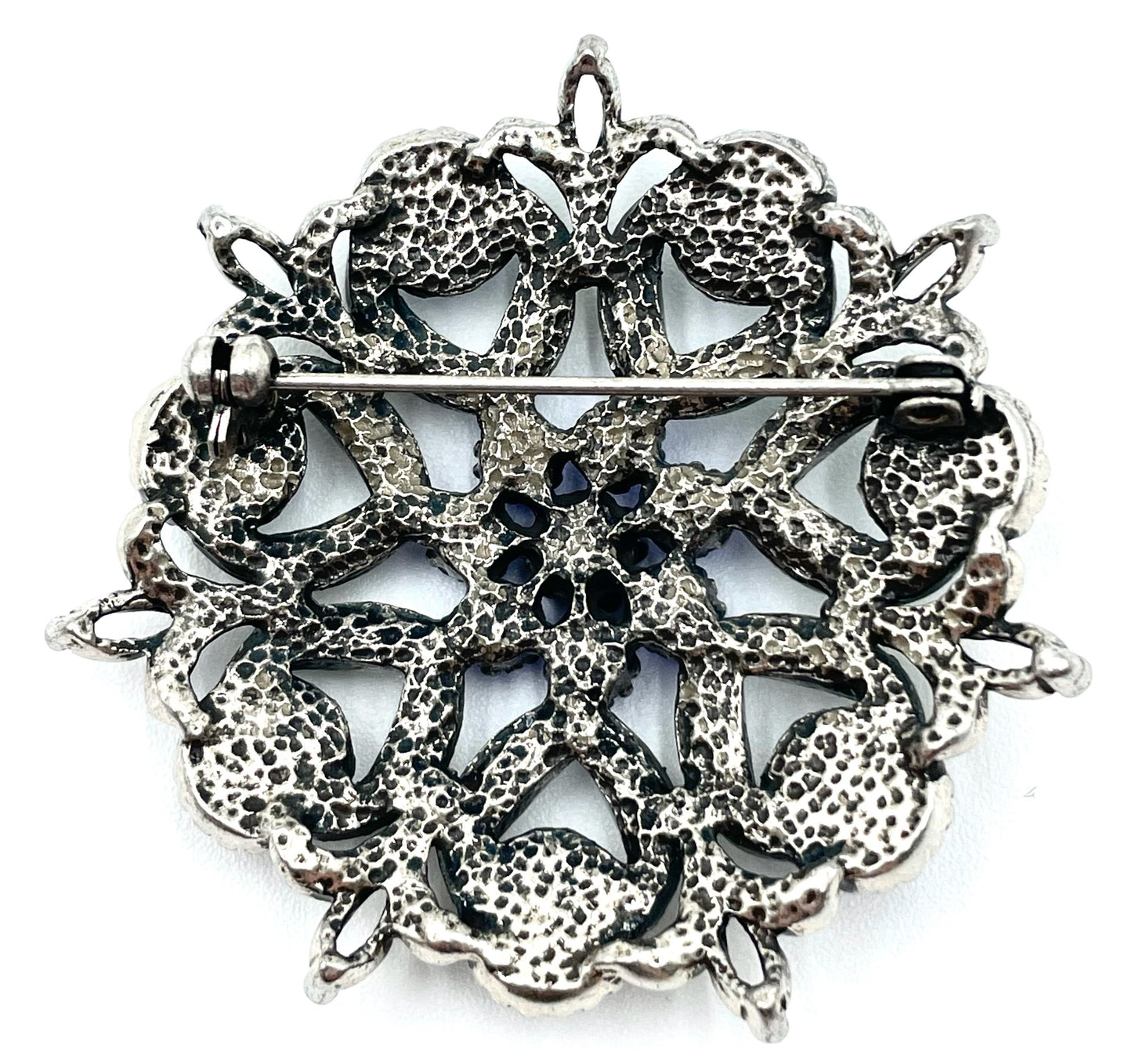 Vintage 1960s Blue Rhinestone Floral Snowflake Brooch