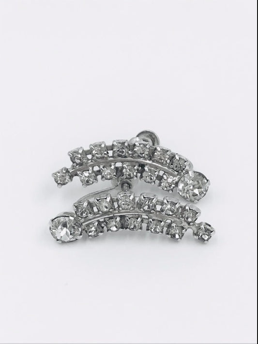 Vintage 1960s Rhinestone Curved Earring