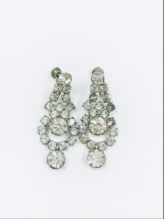 Vintage 1960s Rhinetone Chandalier Screwback Earring