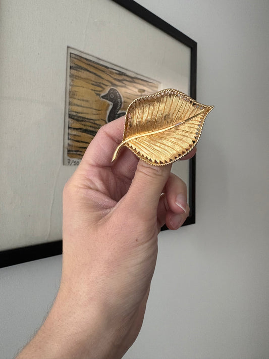Vintage 1960s signed BSK Gold-Toned Leaf Brooch