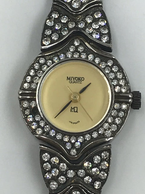 Vintage 1980s Miyoko Art Deco Rhinestone Quartz Watch