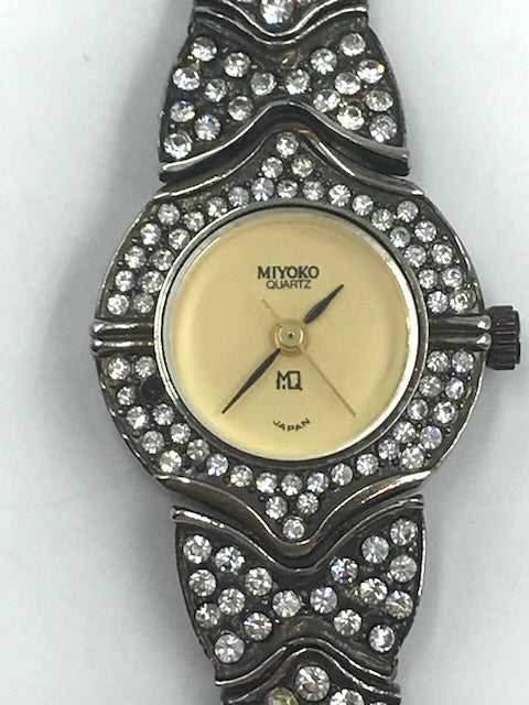 Vintage 1980s Miyoko Art Deco Rhinestone Quartz Watch