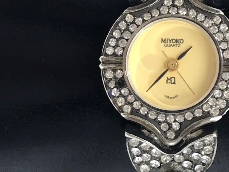 Vintage 1980s Miyoko Art Deco Rhinestone Quartz Watch