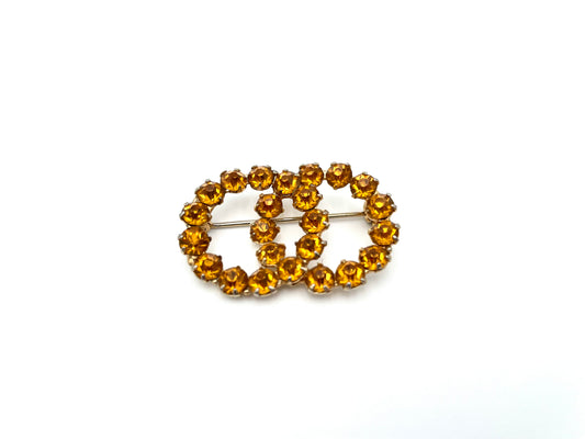 Vintage Amber Rhinestone Brooch