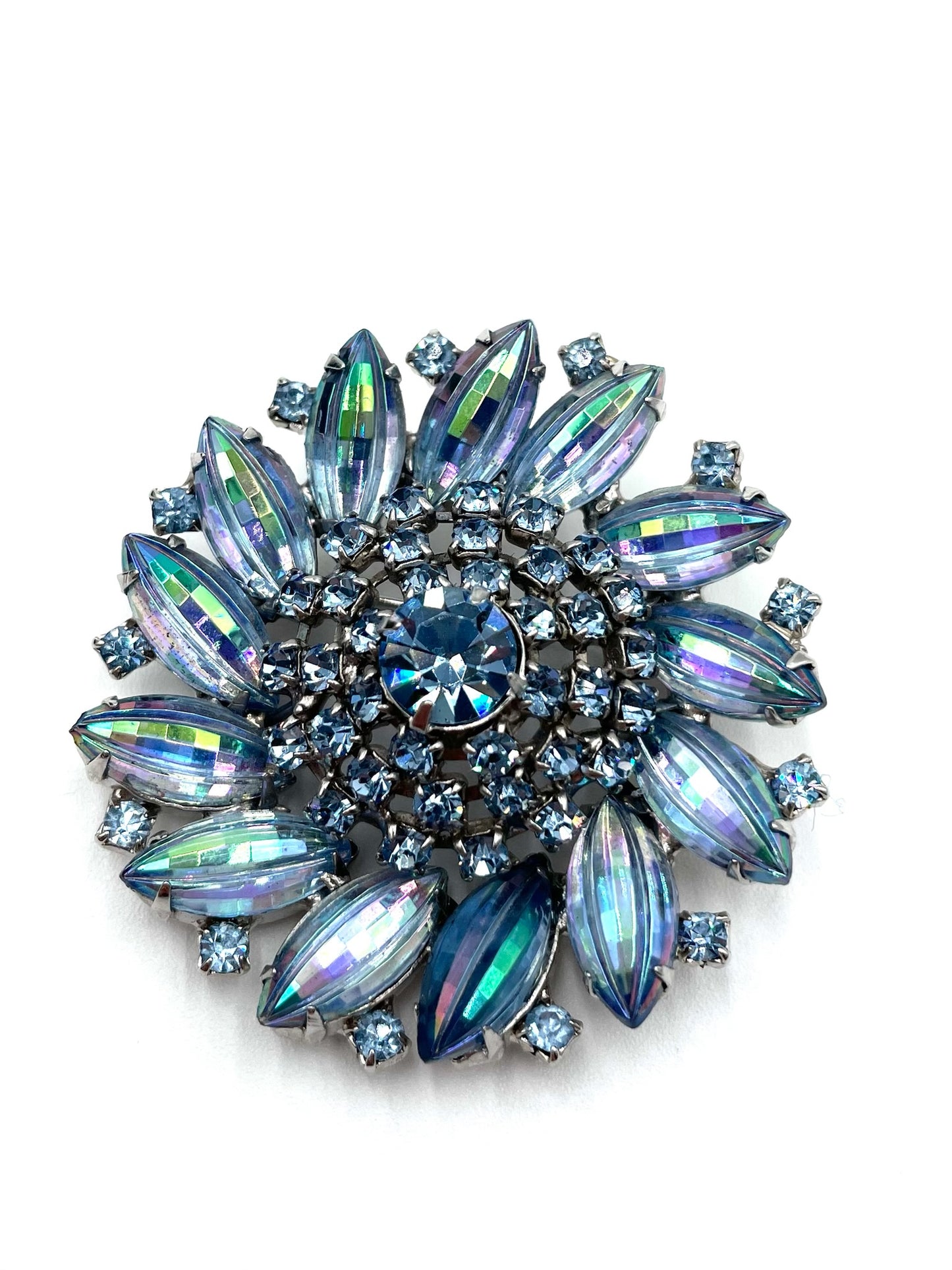 Vintage Aurora Borealis Blue Rhinestone Starburst Brooch