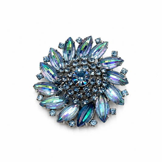 Vintage Aurora Borealis Blue Rhinestone Starburst Brooch