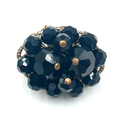 Vintage Black Beaded Cluster Brooch