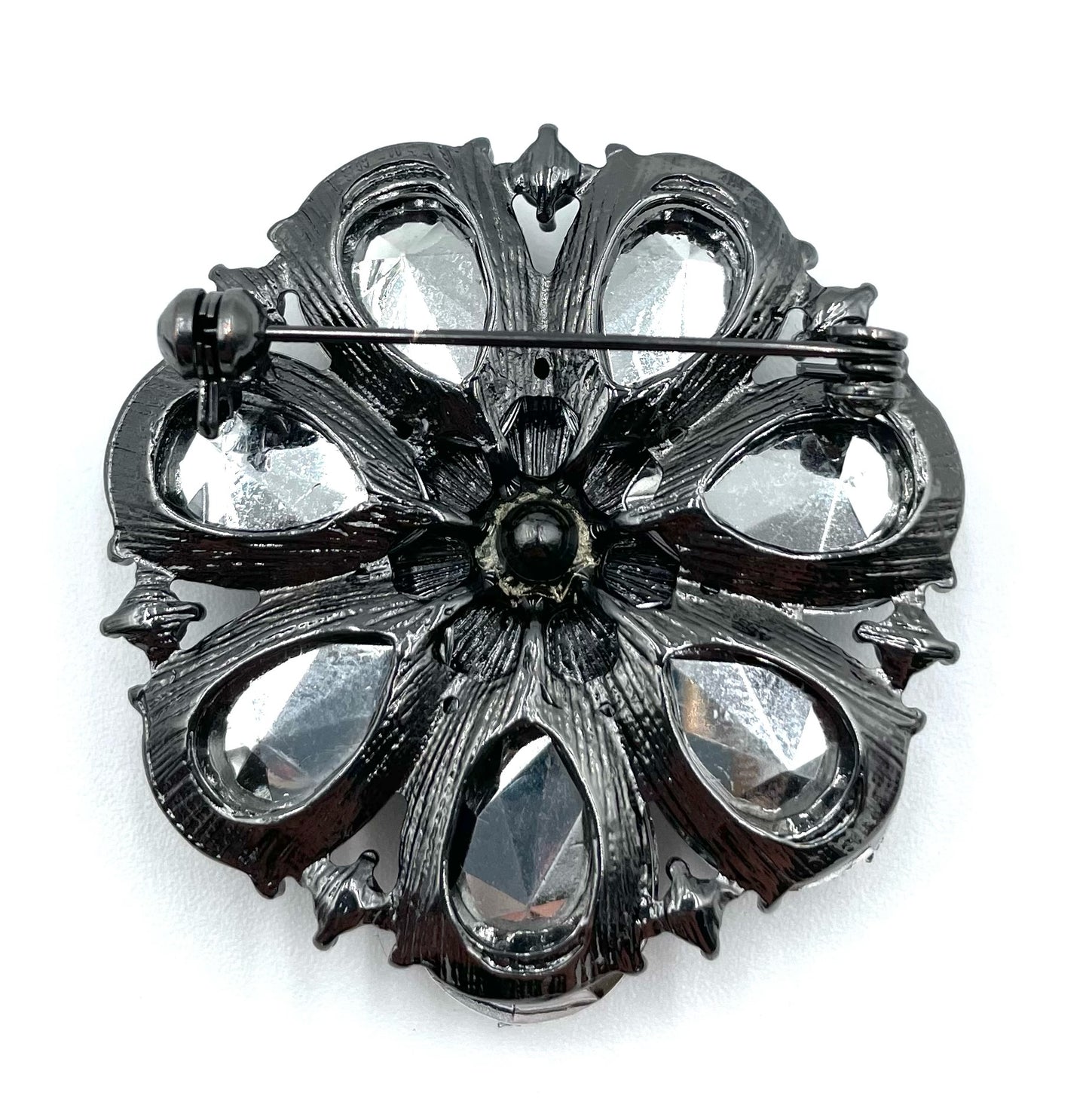 Vintage Black Crystal Floral Statement Brooch