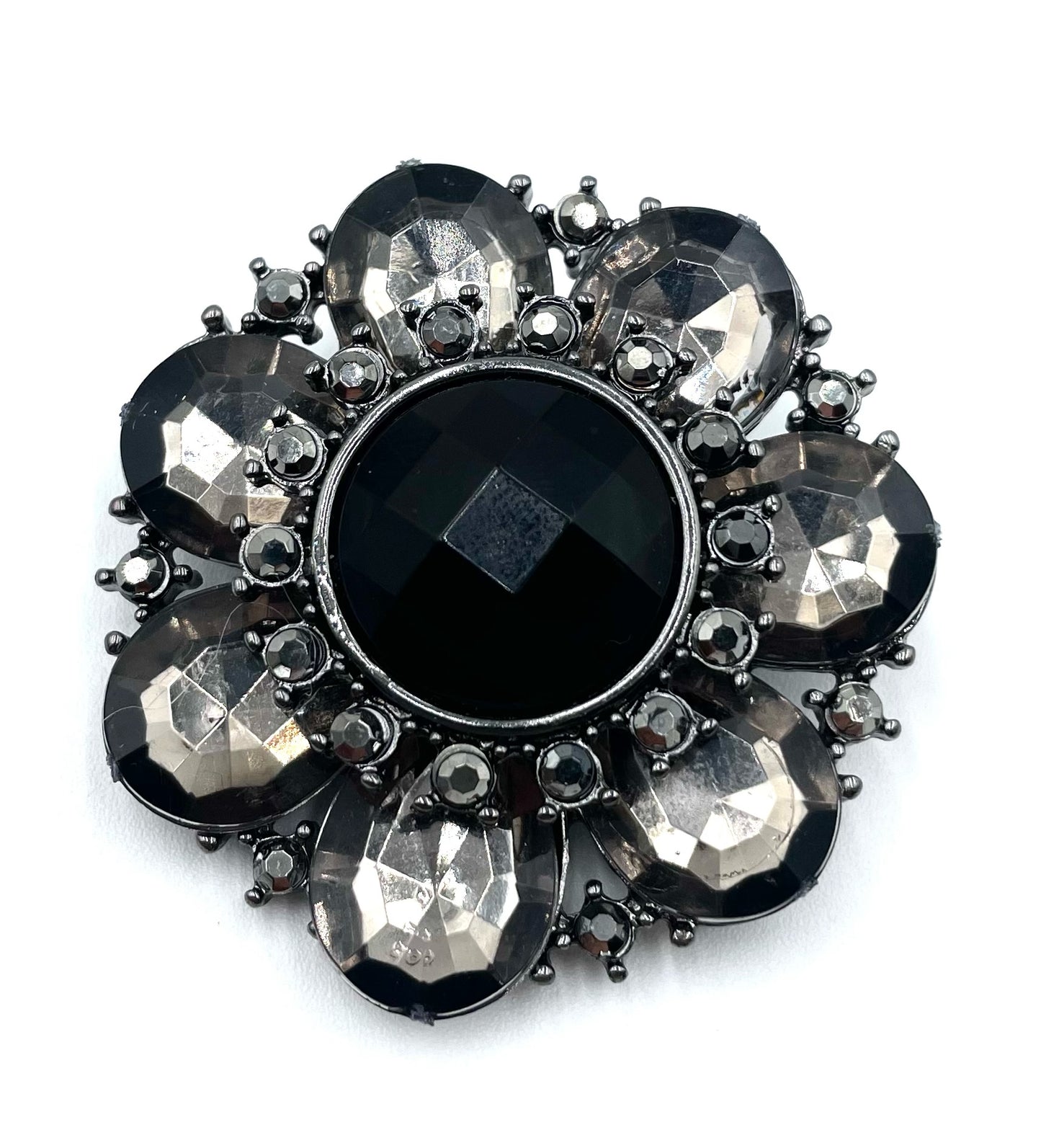 Vintage Black Crystal Floral Statement Brooch