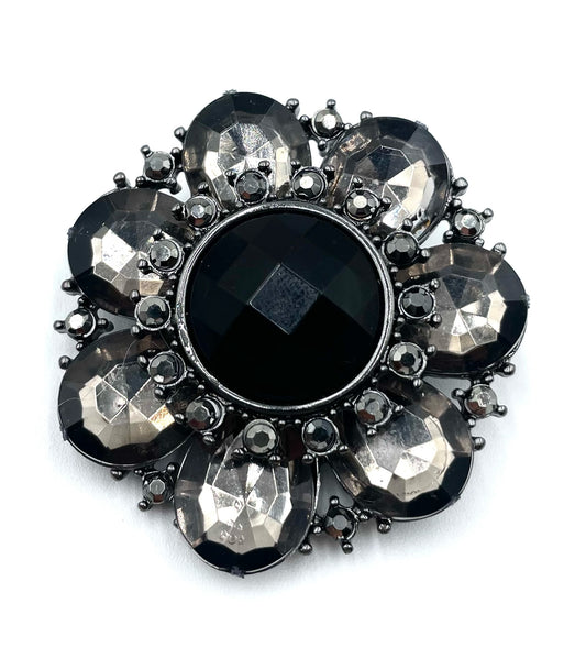Vintage Black Crystal Floral Statement Brooch